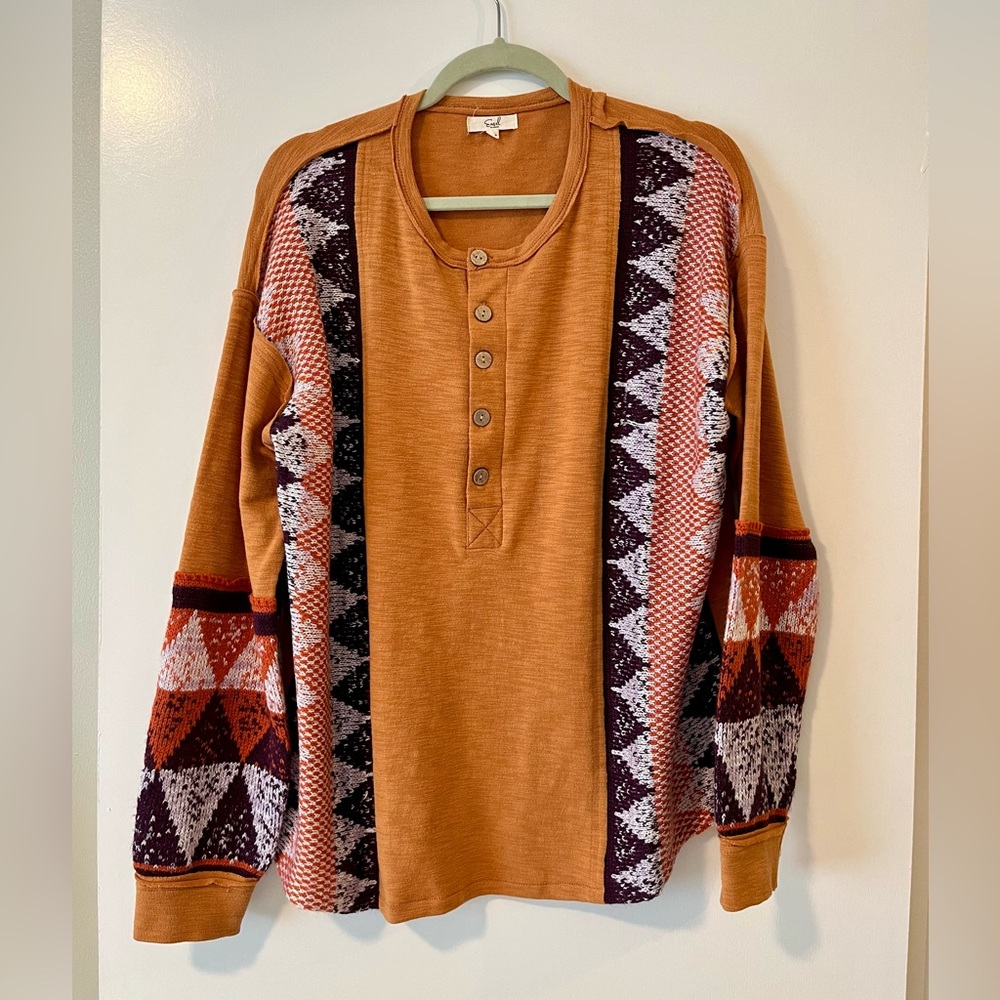 Easel Los Angeles Knit Accent Henley Sweater